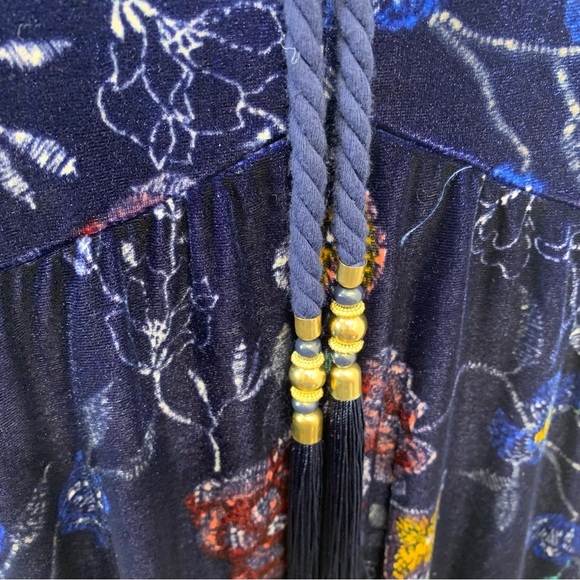 Love Legend Dress 20 Velvet Dark Blue Floral Empire Peasant Tassel Boho Flowy - Picture 3 of 10